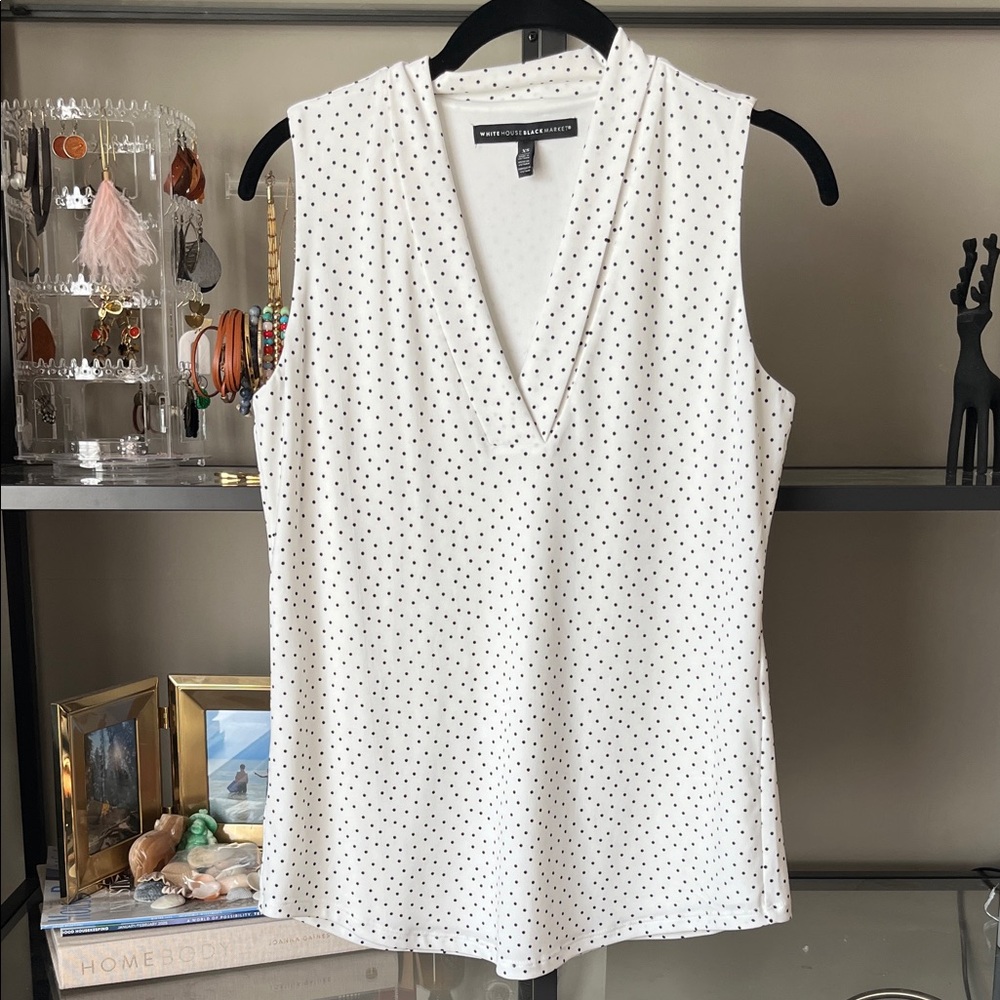 White House Black Market V-Neck Polka Dot Blouse